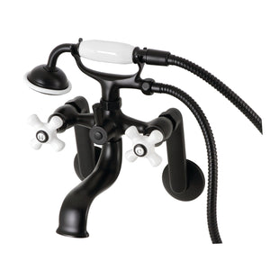 Kingston KS229PXMB Three-Handle 2-Hole Tub Wall Mount Clawfoot Tub Faucet with Hand Shower, Matte Black