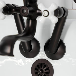 Kingston KS229PXORB Three-Handle 2-Hole Tub Wall Mount Clawfoot Tub Faucet with Hand Shower, Oil Rubbed Bronze