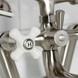Kingston KS229PXSN Three-Handle 2-Hole Tub Wall Mount Clawfoot Tub Faucet with Hand Shower, Brushed Nickel