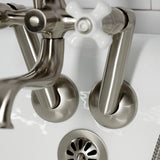 Kingston KS229PXSN Three-Handle 2-Hole Tub Wall Mount Clawfoot Tub Faucet with Hand Shower, Brushed Nickel