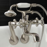 Kingston KS229SN Three-Handle 2-Hole Tub Wall Mount Clawfoot Tub Faucet with Handshower, Brushed Nickel