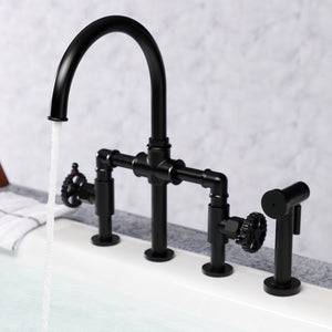 Fuller KS2330CG Two-Handle 4-Hole Deck Mount Bridge Kitchen Faucet with Brass Sprayer, Matte Black