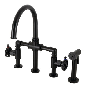 Fuller KS2330CG Two-Handle 4-Hole Deck Mount Bridge Kitchen Faucet with Brass Sprayer, Matte Black