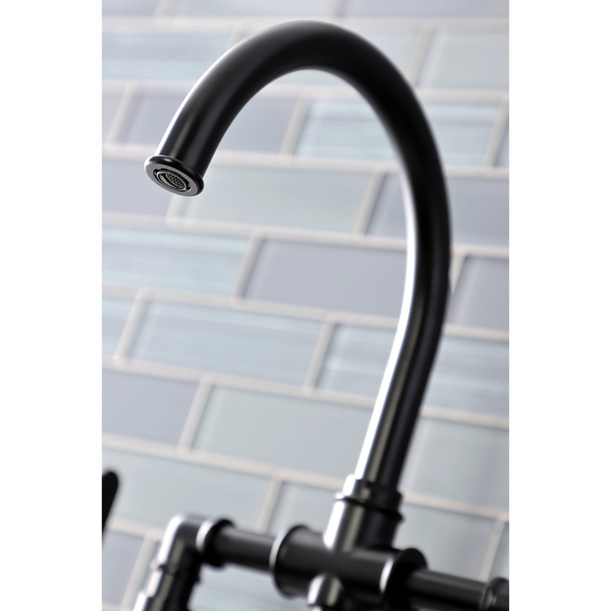 Whitaker KS2330KL Two-Handle 4-Hole Deck Mount Bridge Kitchen Faucet with Brass Sprayer, Matte Black