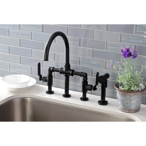 Whitaker KS2330KL Two-Handle 4-Hole Deck Mount Bridge Kitchen Faucet with Brass Sprayer, Matte Black