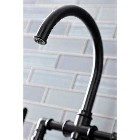 Hamilton KS2330NX Two-Handle 4-Hole Deck Mount Bridge Kitchen Faucet with Brass Sprayer, Matte Black