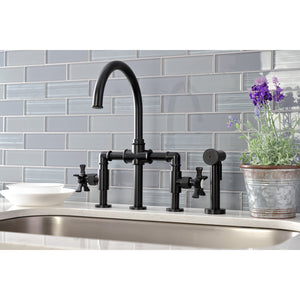 Hamilton KS2330NX Two-Handle 4-Hole Deck Mount Bridge Kitchen Faucet with Brass Sprayer, Matte Black