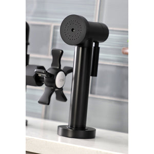 Hamilton KS2330NX Two-Handle 4-Hole Deck Mount Bridge Kitchen Faucet with Brass Sprayer, Matte Black