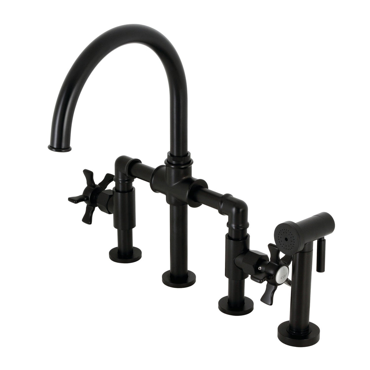 Hamilton KS2330NX Two-Handle 4-Hole Deck Mount Bridge Kitchen Faucet with Brass Sprayer, Matte Black