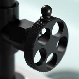 Webb KS2330RKX Two-Handle 4-Hole Deck Mount Bridge Kitchen Faucet with Knurled Handle and Brass Side Sprayer, Matte Black