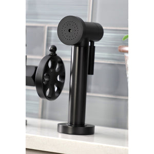Belknap KS2330RX Two-Handle 4-Hole Deck Mount Bridge Kitchen Faucet with Brass Sprayer, Matte Black