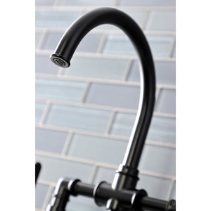 Belknap KS2330RX Two-Handle 4-Hole Deck Mount Bridge Kitchen Faucet with Brass Sprayer, Matte Black