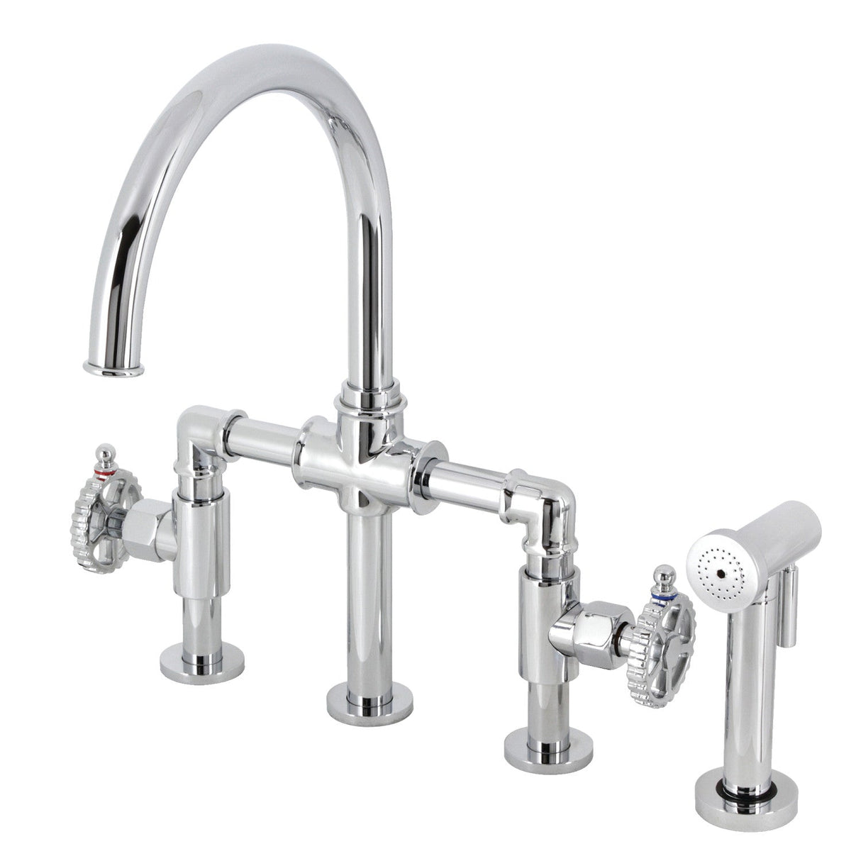 Fuller KS2331CG Two-Handle 4-Hole Deck Mount Bridge Kitchen Faucet with Brass Sprayer, Polished Chrome