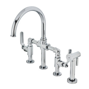 Whitaker KS2331KL Two-Handle 4-Hole Deck Mount Bridge Kitchen Faucet with Brass Sprayer, Polished Chrome