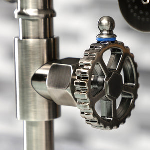 Fuller KS2334CG Two-Handle 4-Hole Deck Mount Bridge Kitchen Faucet with Brass Sprayer, Black Stainless