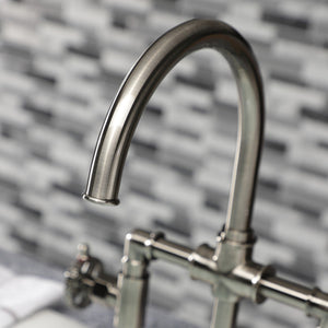 Fuller KS2334CG Two-Handle 4-Hole Deck Mount Bridge Kitchen Faucet with Brass Sprayer, Black Stainless