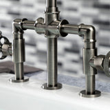 Webb KS2334RKX Two-Handle 4-Hole Deck Mount Bridge Kitchen Faucet with Knurled Handle and Brass Side Sprayer, Black Stainless