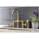 Hamilton KS2337NX Two-Handle 4-Hole Deck Mount Bridge Kitchen Faucet with Brass Sprayer, Brushed Brass