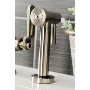 Whitaker KS2338KL Two-Handle 4-Hole Deck Mount Bridge Kitchen Faucet with Brass Sprayer, Brushed Nickel