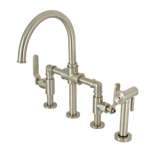 Whitaker KS2338KL Two-Handle 4-Hole Deck Mount Bridge Kitchen Faucet with Brass Sprayer, Brushed Nickel