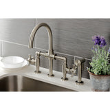 Hamilton KS2338NX Two-Handle 4-Hole Deck Mount Bridge Kitchen Faucet with Brass Sprayer, Brushed Nickel