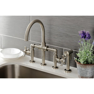 Hamilton KS2338NX Two-Handle 4-Hole Deck Mount Bridge Kitchen Faucet with Brass Sprayer, Brushed Nickel