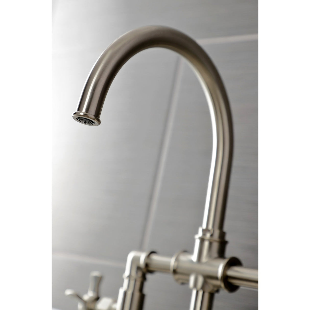 Hamilton KS2338NX Two-Handle 4-Hole Deck Mount Bridge Kitchen Faucet with Brass Sprayer, Brushed Nickel
