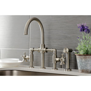 Hamilton KS2338NX Two-Handle 4-Hole Deck Mount Bridge Kitchen Faucet with Brass Sprayer, Brushed Nickel