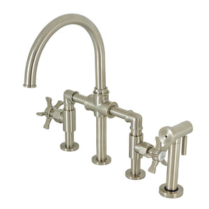 Hamilton KS2338NX Two-Handle 4-Hole Deck Mount Bridge Kitchen Faucet with Brass Sprayer, Brushed Nickel