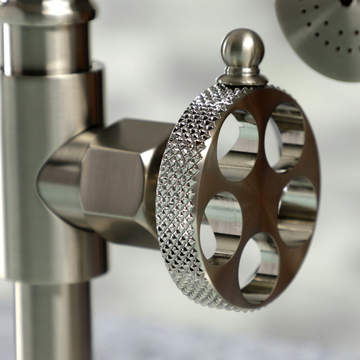 Webb KS2338RKX Two-Handle 4-Hole Deck Mount Bridge Kitchen Faucet with Knurled Handle and Brass Side Sprayer, Brushed Nickel