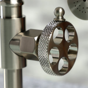 Webb KS2338RKX Two-Handle 4-Hole Deck Mount Bridge Kitchen Faucet with Knurled Handle and Brass Side Sprayer, Brushed Nickel