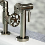 Webb KS2338RKX Two-Handle 4-Hole Deck Mount Bridge Kitchen Faucet with Knurled Handle and Brass Side Sprayer, Brushed Nickel
