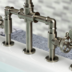 Webb KS2338RKX Two-Handle 4-Hole Deck Mount Bridge Kitchen Faucet with Knurled Handle and Brass Side Sprayer, Brushed Nickel