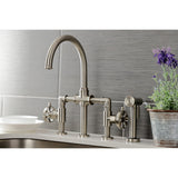 Belknap KS2338RX Two-Handle 4-Hole Deck Mount Bridge Kitchen Faucet with Brass Sprayer, Brushed Nickel