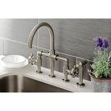 Belknap KS2338RX Two-Handle 4-Hole Deck Mount Bridge Kitchen Faucet with Brass Sprayer, Brushed Nickel