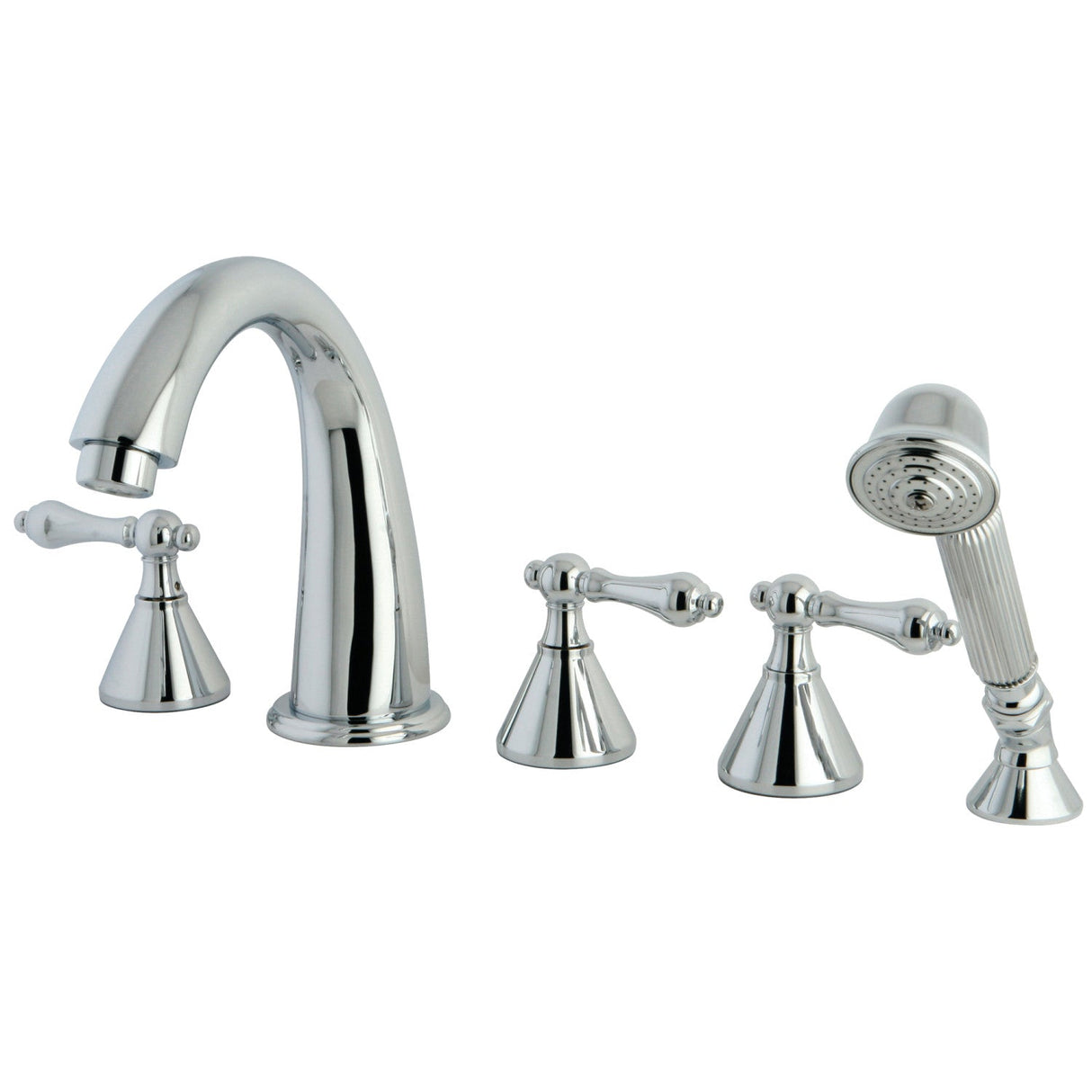 Roman KS23615AL Three-Handle 5-Hole Deck Mount Roman Tub Faucet with Hand Shower, Polished Chrome