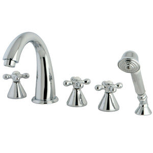 Roman KS23615AX Three-Handle 5-Hole Deck Mount Roman Tub Faucet with Hand Shower, Polished Chrome