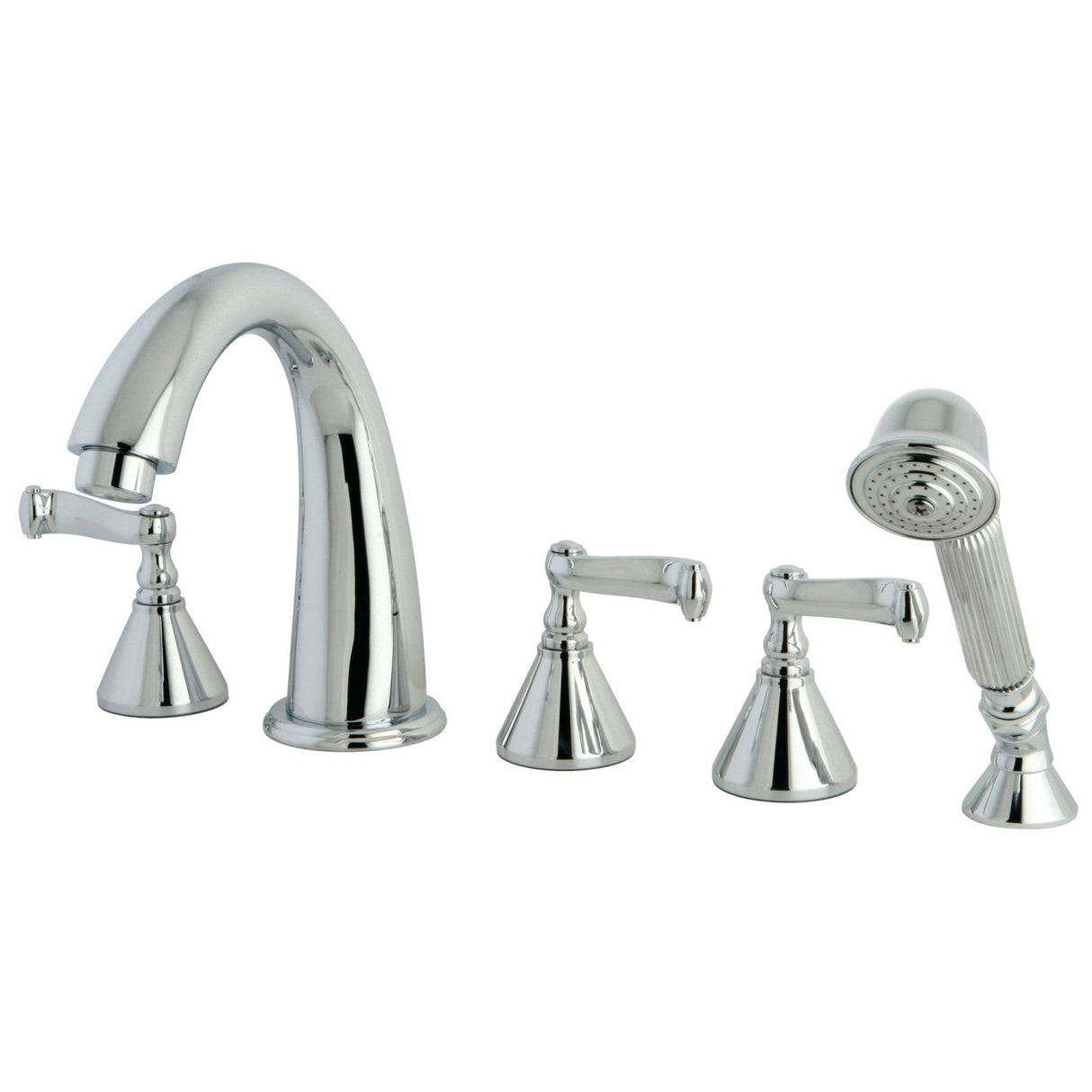 KS23615FL Three-Handle 5-Hole Deck Mount Roman Tub Faucet with Hand Shower, Polished Chrome