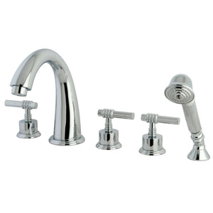 Manhattan KS23615ML Three-Handle 5-Hole Deck Mount Roman Tub Faucet with Hand Shower, Polished Chrome