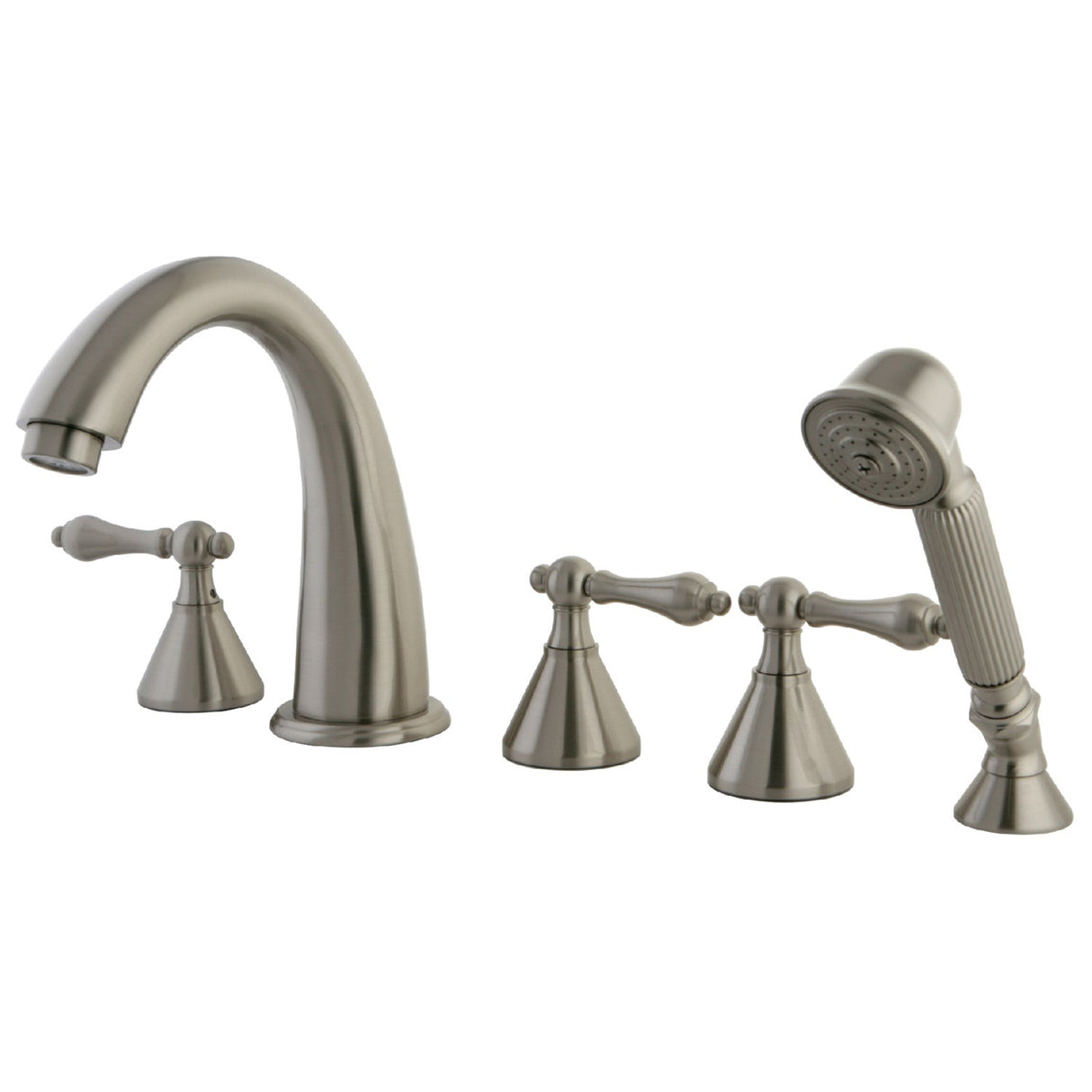 Roman KS23685AL Three-Handle 5-Hole Deck Mount Roman Tub Faucet with Hand Shower, Brushed Nickel