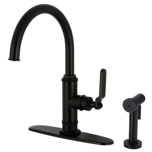 Whitaker KS2430KL Single-Handle Deck Mount Kitchen Faucet with Brass Sprayer, Matte Black