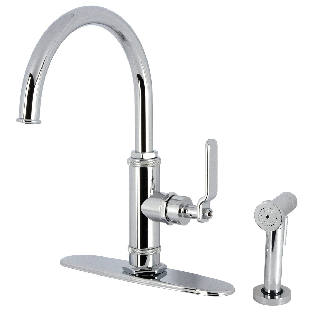 Whitaker KS2431KL Single-Handle Deck Mount Kitchen Faucet with Brass Sprayer, Polished Chrome