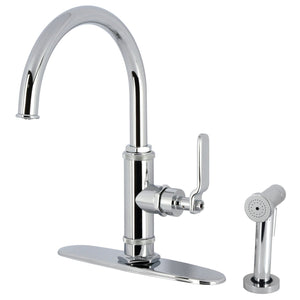 Whitaker KS2431KL Single-Handle Deck Mount Kitchen Faucet with Brass Sprayer, Polished Chrome
