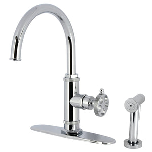 Webb KS2431RKX Single-Handle 1-Hole Deck Mount Kitchen Faucet with Knurled Handle and Brass Side Sprayer, Polished Chrome