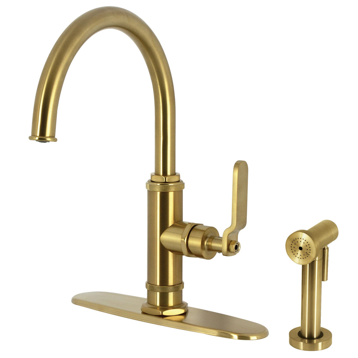Whitaker KS2437KL Single-Handle Deck Mount Kitchen Faucet with Brass Sprayer, Brushed Brass