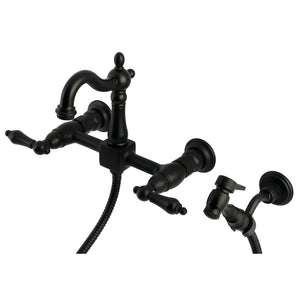Heritage KS2440ALBS Two-Handle 3-Hole Wall Mount Kitchen Faucet, Matte Black