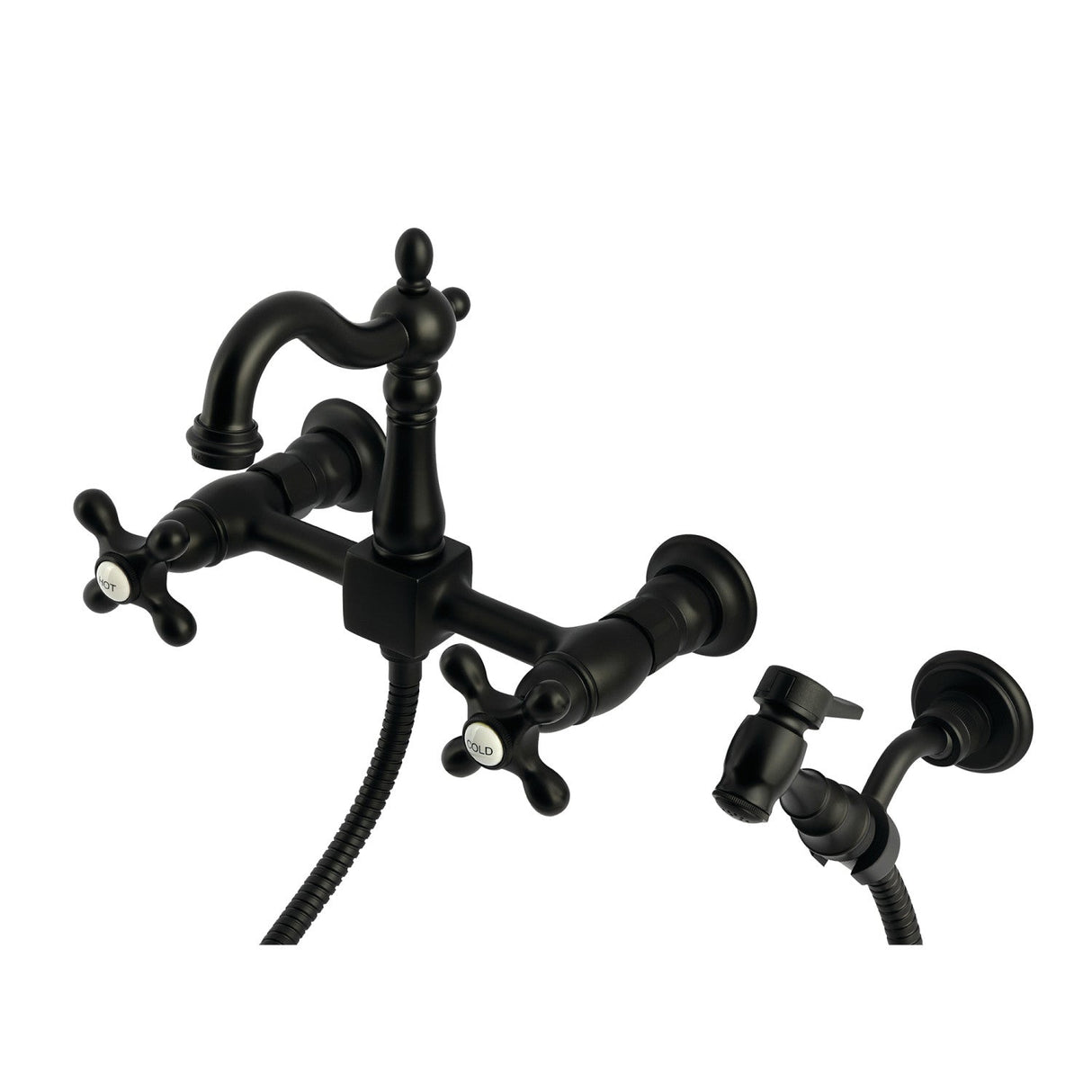 Heritage KS2440AXBS Two-Handle 3-Hole Wall Mount Kitchen Faucet, Matte Black