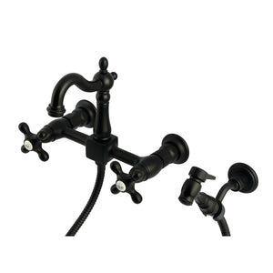 Heritage KS2440AXBS Two-Handle 3-Hole Wall Mount Kitchen Faucet, Matte Black