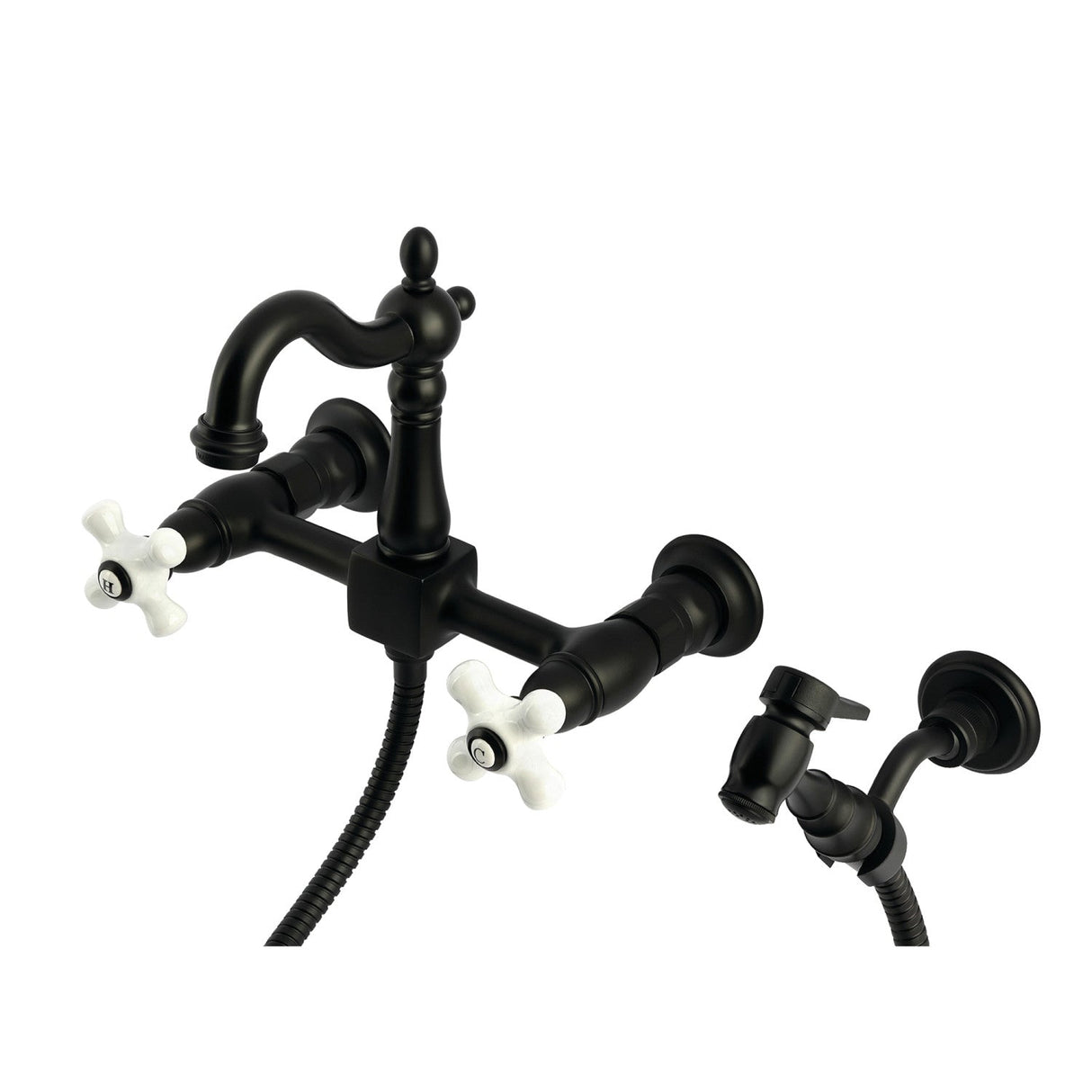 Heritage KS2440PXBS Two-Handle 3-Hole Wall Mount Kitchen Faucet, Matte Black