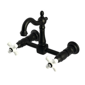 Heritage KS2440PX Two-Handle 2-Hole Wall Mount Kitchen Faucet, Matte Black